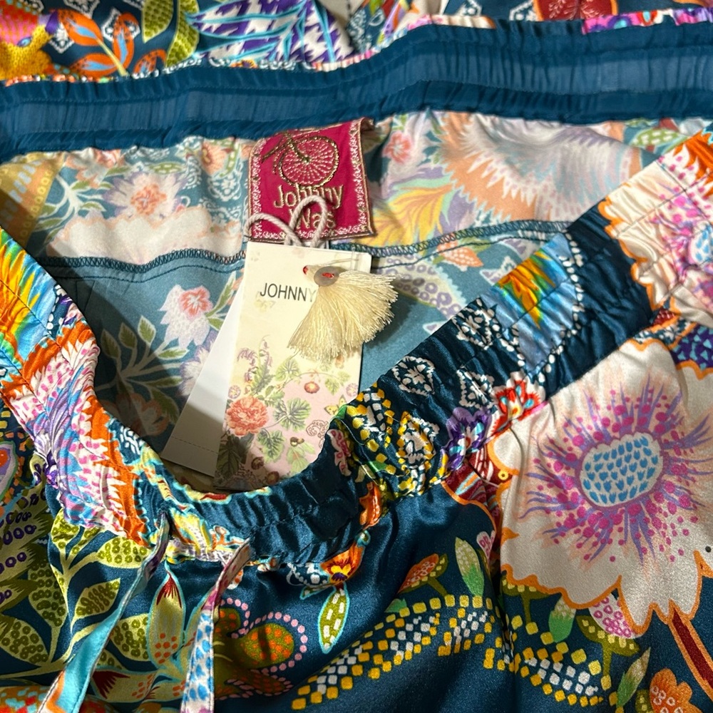Johnny Was Vibrant Print Silk Pull On Drawstring Pants - Picture 16 of 16